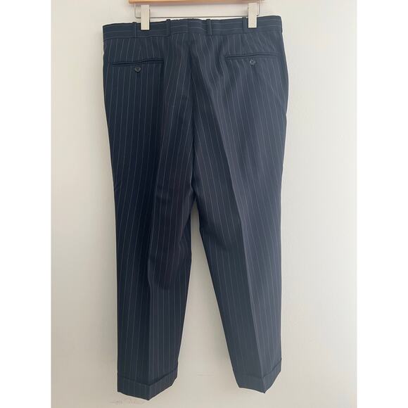 Holland & Sherry 100% Wool 2 Pc Suit Dark Blue Pastel Pinstripes Size 40 36 JP - Picture 9 of 12